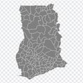 Blank map Ghana. Districts of Ghana map. High detailed vector map on transparent background for your web site design, app, UI.